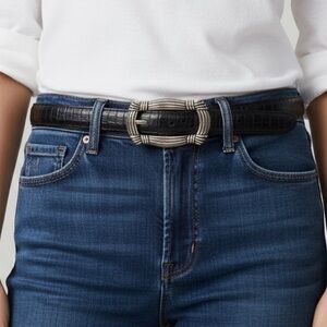 Vintage Brighton Croc Embossed Leather Belt Silver Rope Buckle Size 28